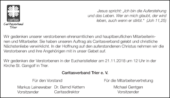 Todesanzeige von In Gedenken  Caritas Trier von trierischer_volksfreund