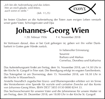Todesanzeige von Johannes-Georg Wien von trierischer_volksfreund