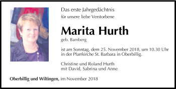 Todesanzeige von Marita Hurth von trierischer_volksfreund