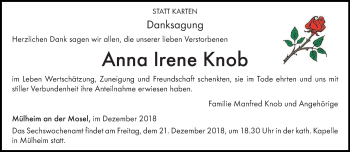 Todesanzeige von Anna Irene Knob von trierischer_volksfreund