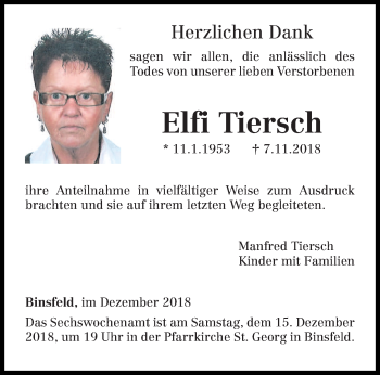 Todesanzeige von Elfi Tiersch von trierischer_volksfreund