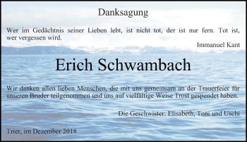 Todesanzeige von Erich Schwammbach von trierischer_volksfreund