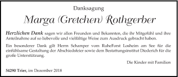 Todesanzeige von Marga Gretchen Rothgerber von trierischer_volksfreund