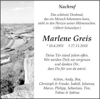Todesanzeige von Marlene Greis von trierischer_volksfreund