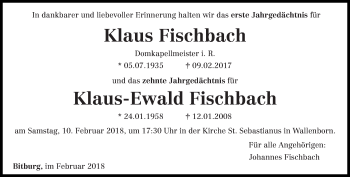 Todesanzeige von Klaus und Klaus-Ewald Fischbach von trierischer_volksfreund