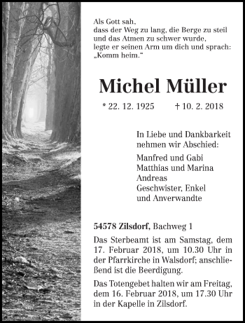 Todesanzeige von Michel Müller von trierischer_volksfreund
