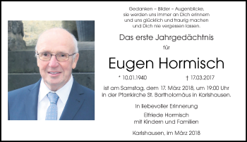Todesanzeige von Eugen Hormisch von trierischer_volksfreund