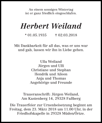 Todesanzeige von Herbert Weiland von trierischer_volksfreund