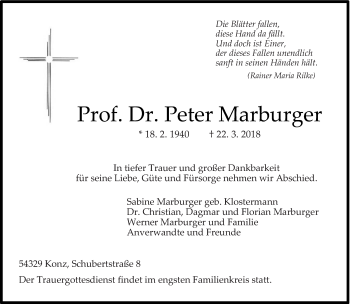 Todesanzeige von Peter Marburger von trierischer_volksfreund
