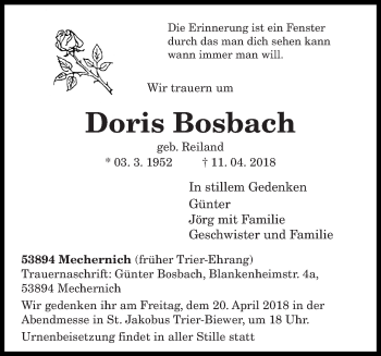 Todesanzeige von Doris Bosbach von trierischer_volksfreund