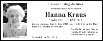 Todesanzeige von Hanna Kraus von trierischer_volksfreund