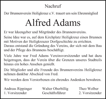 Todesanzeige von Alfred Adams von trierischer_volksfreund
