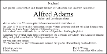 Todesanzeige von Alfred Adams von trierischer_volksfreund