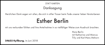 Todesanzeige von Esther Berlin von trierischer_volksfreund