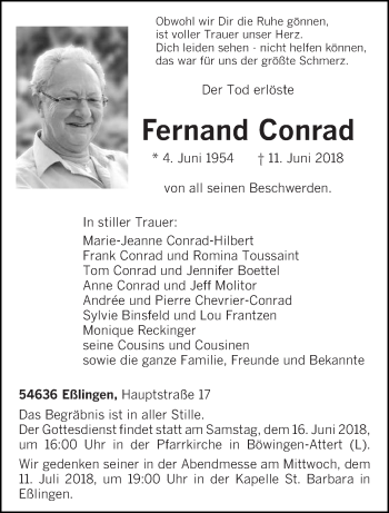 Todesanzeige von Fernand Conrad von trierischer_volksfreund