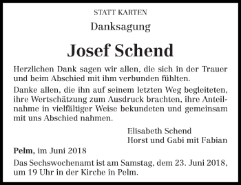 Todesanzeige von Josef Schend von trierischer_volksfreund