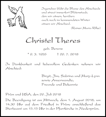 Todesanzeige von Christel Theres von trierischer_volksfreund