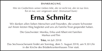 Todesanzeige von Erna Schmitz von trierischer_volksfreund