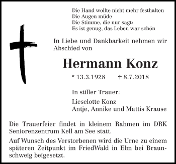 Todesanzeige von Hermann Konz von trierischer_volksfreund