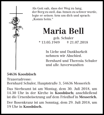 Todesanzeige von Maria Bell von trierischer_volksfreund