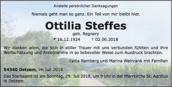 Todesanzeige von Ottilie Steffes von trierischer_volksfreund