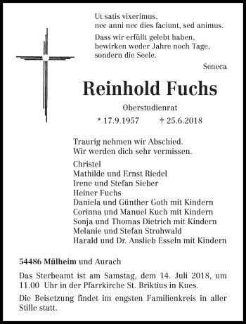 Todesanzeige von Reinhold Fuchs von trierischer_volksfreund