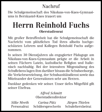 Todesanzeige von Reinhold Fuchs von trierischer_volksfreund