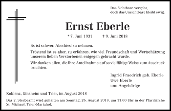 Todesanzeige von Ernst Eberle von trierischer_volksfreund