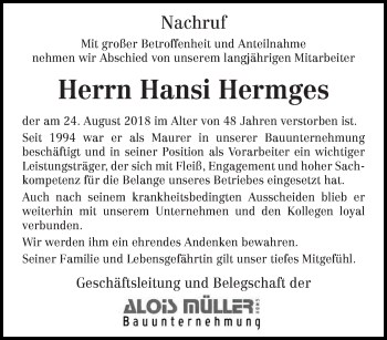 Todesanzeige von Hansi Hermges von trierischer_volksfreund