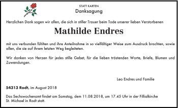 Todesanzeige von Mathilde Endres von trierischer_volksfreund