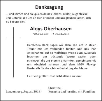 Todesanzeige von Aloys Oberhausen von trierischer_volksfreund