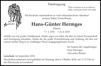 Todesanzeige von Hans-Günter Hermges von trierischer_volksfreund