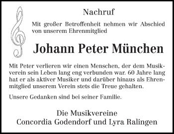 Todesanzeige von Johann Peter München von trierischer_volksfreund