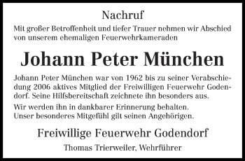 Todesanzeige von Johann Peter München von trierischer_volksfreund