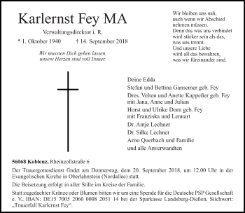 Todesanzeige von Karlernst Fey von trierischer_volksfreund