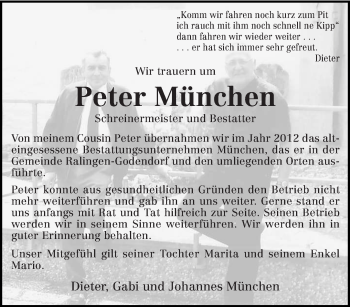 Todesanzeige von Peter München von trierischer_volksfreund