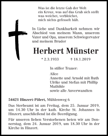 Todesanzeige von Herbert Münster von trierischer_volksfreund