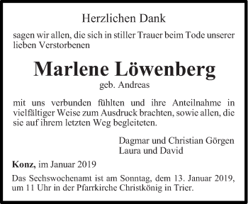 Todesanzeige von Marlene Löwenberg von trierischer_volksfreund