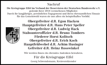 Todesanzeige von Nachruf Kreisgruppe Eifel im Verband der Reservisten der Deutschen Bundeswehr e.V. von trierischer_volksfreund
