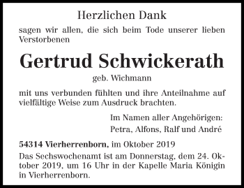 Todesanzeige von Gertrud Schwickerath von trierischer_volksfreund