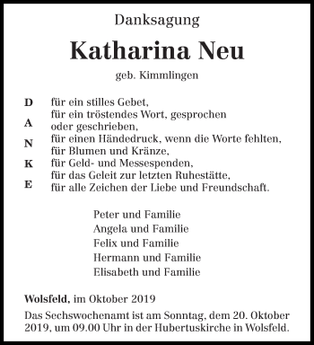Todesanzeige von Katharina Neu von trierischer_volksfreund
