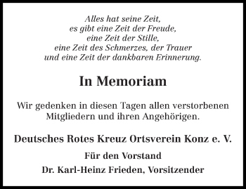 Todesanzeige von Deutsches Rotes Kreuz Ortsverein Konz e. V. gedenkt von trierischer_volksfreund