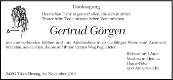 Todesanzeige von Gertrud Görgen von trierischer_volksfreund