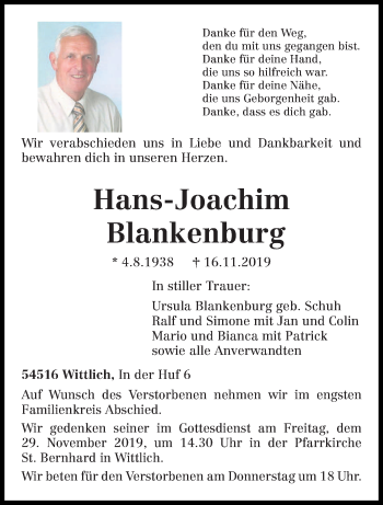Todesanzeige von Hans-Joachim Blankenburg von trierischer_volksfreund