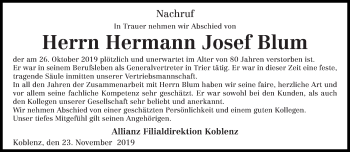 Todesanzeige von Hermann Josef Blum von trierischer_volksfreund