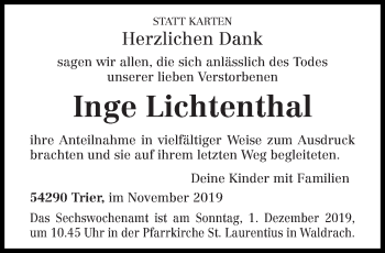 Todesanzeige von Inge Lichtenthal von trierischer_volksfreund