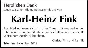 Todesanzeige von Karl-Heinz Fink von trierischer_volksfreund