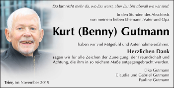 Todesanzeige von Kurt Gutmann von trierischer_volksfreund