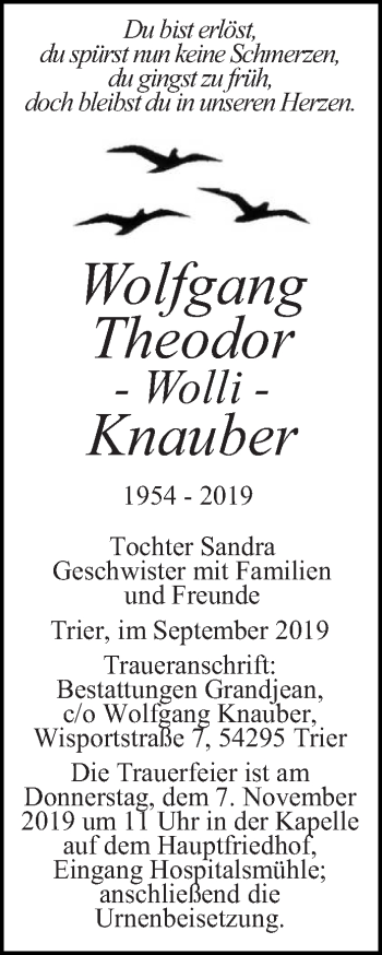 Todesanzeige von Wolfgang Theodor Knauber von trierischer_volksfreund