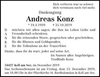 Todesanzeige von Andreas Konz von trierischer_volksfreund